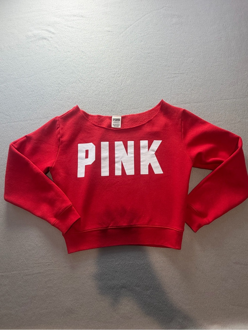 Victoria’s Secret PINK Red Cropped Raw Neck Sweatshirt XS